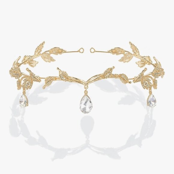 Crystal Wedding Diadem, Bridal Floral Headband, Gold Bridesmaid Headpiece - Picture 1 of 4